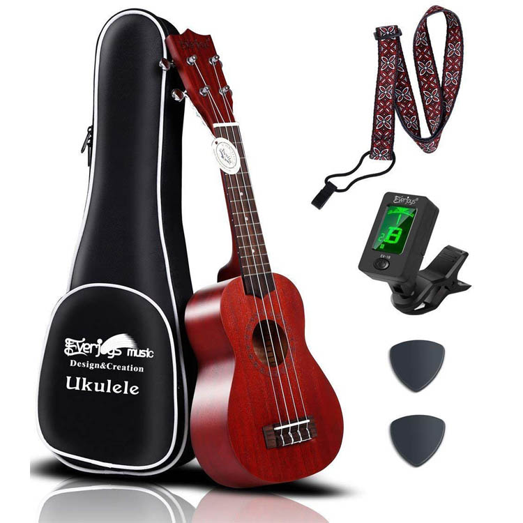 Ukulele in mogano soprano - 21 pollici professionale con custodia sintonizzatore Aquila stringhe EVUKP01